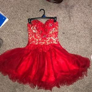 Red homecoming dress With rhinestones& corset back